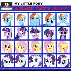 Size: 953x953 | Tagged: artist needed, safe, artist:deistar, character:fluttershy, character:rainbow dash, character:rarity, character:twilight sparkle, species:pegasus, species:pony, species:unicorn, a hard day's night, album cover, cover, female, mare, the beatles
