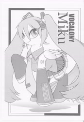Size: 4371x6306 | Tagged: artist needed, safe, species:pegasus, species:pony, absurd resolution, female, hatsune miku, mare, monochrome, ponified, solo, vocaloid