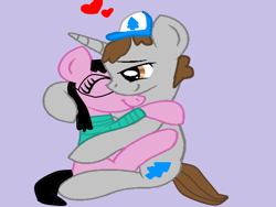 Size: 800x600 | Tagged: artist needed, safe, species:pony, candip, candy chiu, dipper pines, female, glasses, gravity falls, gray background, heart, male, ponified, roadside attraction, shipping, simple background, straight