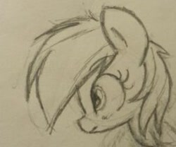 Size: 253x210 | Tagged: artist needed, source needed, safe, character:rainbow dash, monochrome, sketch, solo, traditional art