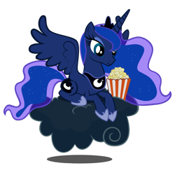 Size: 900x900 | Tagged: artist needed, safe, character:princess luna, cloud, cute, movie night, popcorn, reaction image, simple background, smiling, solo, transparent background, vector