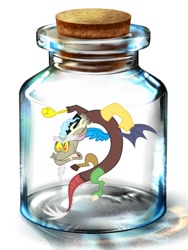Size: 600x800 | Tagged: artist needed, safe, character:discord, angry, bottle, micro, pony in a bottle, solo