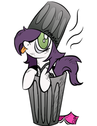 Size: 350x450 | Tagged: artist needed, safe, oc, oc only, oc:trash, /mlp/, book, clop, clothing, dirty, hat, looking at you, simple background, smelly, tongue out, transparent background, trash, trash can