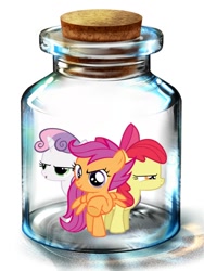 Size: 600x800 | Tagged: artist needed, safe, character:apple bloom, character:scootaloo, character:sweetie belle, species:earth pony, species:pegasus, species:pony, species:unicorn, bottle, cutie mark crusaders, female, filly, pony in a bottle