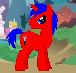 Size: 377x363 | Tagged: artist needed, safe, oc, oc only, oc:red fork, donut steel, pony creator, solo