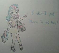 Size: 2048x1822 | Tagged: artist needed, safe, character:bon bon, character:sweetie drops, species:human, bon bon is not amused, humanized, i didn't put those in my bag, tailed humanization, traditional art