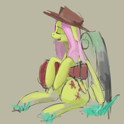 Size: 1788x1788 | Tagged: artist needed, safe, character:fluttershy, /mlp/, applejack's hat, clothing, cowboy hat, crying, guitar, hat