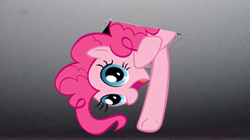 Size: 550x307 | Tagged: artist needed, safe, character:pinkie pie, species:earth pony, species:pony, ceiling pony, female, mare, smiling, solo, waving