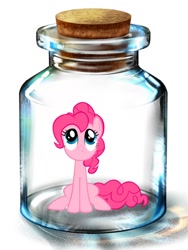 Size: 600x800 | Tagged: artist needed, safe, character:pinkie pie, species:earth pony, species:pony, bottle, female, looking up, mare, pony in a bottle, sitting, solo