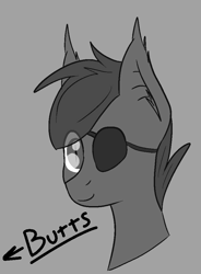 Size: 732x993 | Tagged: artist needed, safe, oc, oc only, oc:sunshine smiles (egophiliac), species:bat pony, species:pony, moonstuck, butts, grayscale, male, monochrome, solo