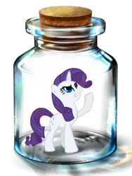 Size: 600x800 | Tagged: artist needed, safe, character:rarity, species:pony, species:unicorn, angry, bottle, female, mare, pony in a bottle, raised hoof, solo