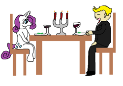 Size: 652x455 | Tagged: artist needed, source needed, safe, character:rarity, self insert, species:human, alcohol, candle, canon x self-insert, clothing, couple, date, dinner, fabulous, food, love, pretty, sad, suit, wine