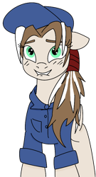Size: 424x787 | Tagged: artist needed, safe, artist:schmoe-joe, edit, oc, oc only, oc:cookies n' cream, species:pony, bedroom eyes, clothing, color edit, colored, lip bite, ponytail, prison guard, shirt, simple background, solo, transparent background, uniform