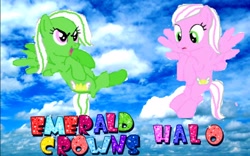 Size: 566x354 | Tagged: artist needed, safe, edit, oc, oc only, oc:emerald crowns, oc:halo (pink pegasus), 1000 hours in gimp, 1000 hours in ms paint, donut steel, ms paint, recolor
