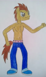 Size: 2880x4800 | Tagged: artist needed, source needed, safe, character:doctor whooves, character:time turner, species:anthro, species:plantigrade anthro, absurd resolution, bare chest, boxers, clothing, pants, solo, topless, traditional art, underwear