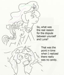 Size: 418x492 | Tagged: artist needed, safe, character:princess celestia, character:starlight glimmer, comic, monochrome