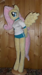 Size: 2052x3648 | Tagged: artist needed, safe, character:fluttershy, species:anthro, species:unguligrade anthro, clothing, dollfie, female, gym uniform, irl, photo, plushie, solo, sports shorts