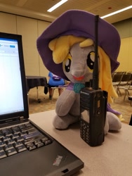 Size: 1536x2048 | Tagged: artist needed, safe, character:derpy hooves, species:pegasus, species:pony, bronycon, bronycon 2016, computer, cute, derpabetes, derpy hooves tech support, female, google chrome, hnnng, irl, laptop computer, lenovo, mare, motorola, photo, plushie, radio, security, spreadsheet, thinkpad, trixie's cape, trixie's hat, windows, windows 7