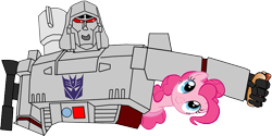 Size: 885x442 | Tagged: artist needed, safe, character:pinkie pie, species:earth pony, species:pony, duo, female, food, hot dog, mare, meat, megatron, sausage, transformers