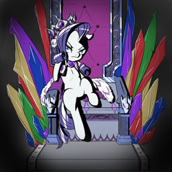 Size: 1000x1000 | Tagged: artist needed, safe, character:rarity, clothing, costume, looking at you, princess platinum, sitting, solo, throne
