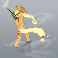 Size: 1000x1000 | Tagged: artist needed, safe, character:applejack, gun, solo, weapon