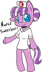 Size: 314x536 | Tagged: artist needed, safe, edit, character:nurse sweetheart, species:anthro, species:earth pony, species:pony, species:unguligrade anthro, clothing, cropped, female, mare, simple background, smiling, solo, white background