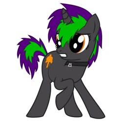 Size: 960x960 | Tagged: artist needed, safe, oc, oc only, oc:frenzy nuke, species:pony, species:unicorn, collar, cutie mark, simple background, vector, white background, worried