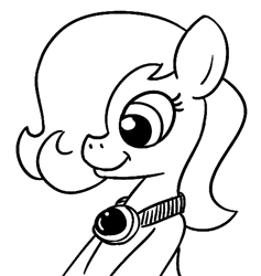 Size: 488x515 | Tagged: artist needed, safe, oc, oc only, oc:emerald jewel, species:earth pony, species:pony, amulet, child, colt, colt quest, cute, foal, hair over one eye, male, monochrome, smiling, solo