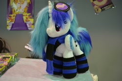 Size: 2560x1708 | Tagged: artist needed, safe, character:dj pon-3, character:vinyl scratch, 2016, clothing, irl, photo, plushie, rubronycon, socks, solo, striped socks