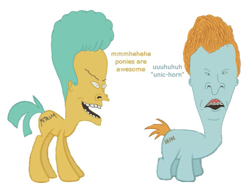 Size: 745x546 | Tagged: artist needed, safe, character:snails, character:snips, beavis, beavis and butthead, butthead, downvote bait, nightmare fuel, not salmon, uncanny valley, wat, why