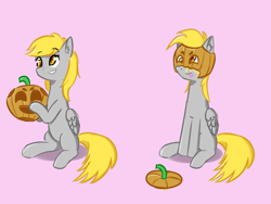Size: 1024x768 | Tagged: artist needed, source needed, safe, character:derpy hooves, species:pegasus, species:pony, female, halloween, holiday, jack-o-lantern, mare, pumpkin, solo