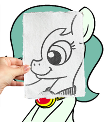 Size: 600x700 | Tagged: artist needed, safe, edit, oc, oc only, oc:emerald jewel, species:human, species:pony, amulet, color, colt, colt quest, cute, femboy, foal, friendly, hair over one eye, hand, happy, male, photofunia, sketch, smiling