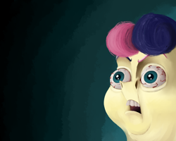 Size: 1500x1200 | Tagged: safe, artist:anontheanon, character:bon bon, character:sweetie drops, bloodshot eyes, bon bon is not amused, disturbing, expressions, gradient background, nightmare fuel, open mouth, reaction image, realistic, ren and stimpy, solo, thousand yard stare, unamused, wat, wide eyes