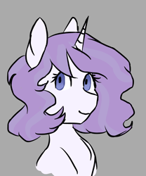 Size: 620x744 | Tagged: artist needed, safe, oc, oc only, oc:kiri krystal, parent:fleur-de-lis, parent:rarity, parents:fleurity, species:pony, species:unicorn, adopted offspring, bust, female, gray background, next generation, simple background, solo