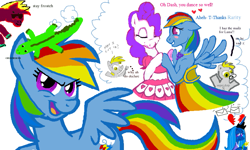 Size: 801x481 | Tagged: safe, artist:herpdragon, character:big mcintosh, character:derpy hooves, character:gummy, character:princess luna, character:rainbow dash, character:rarity, species:pegasus, species:pony, ship:raridash, g4, female, flockdraw, gala, lesbian, mail, mare, s1 luna, shipping