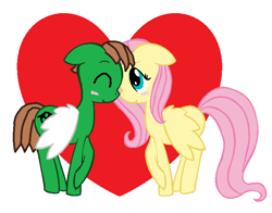 Size: 722x566 | Tagged: artist needed, safe, base used, character:fluttershy, oc, oc:ian, self insert, species:pegasus, species:pony, blushing, boop, canon x oc, cute, eyes closed, female, floppy ears, heart, male, mare, missing cutie mark, ms paint, noseboop, nuzzling, ocbetes, raised hoof, shipping, simple background, smiling, spread wings, stallion, straight, white background, wings