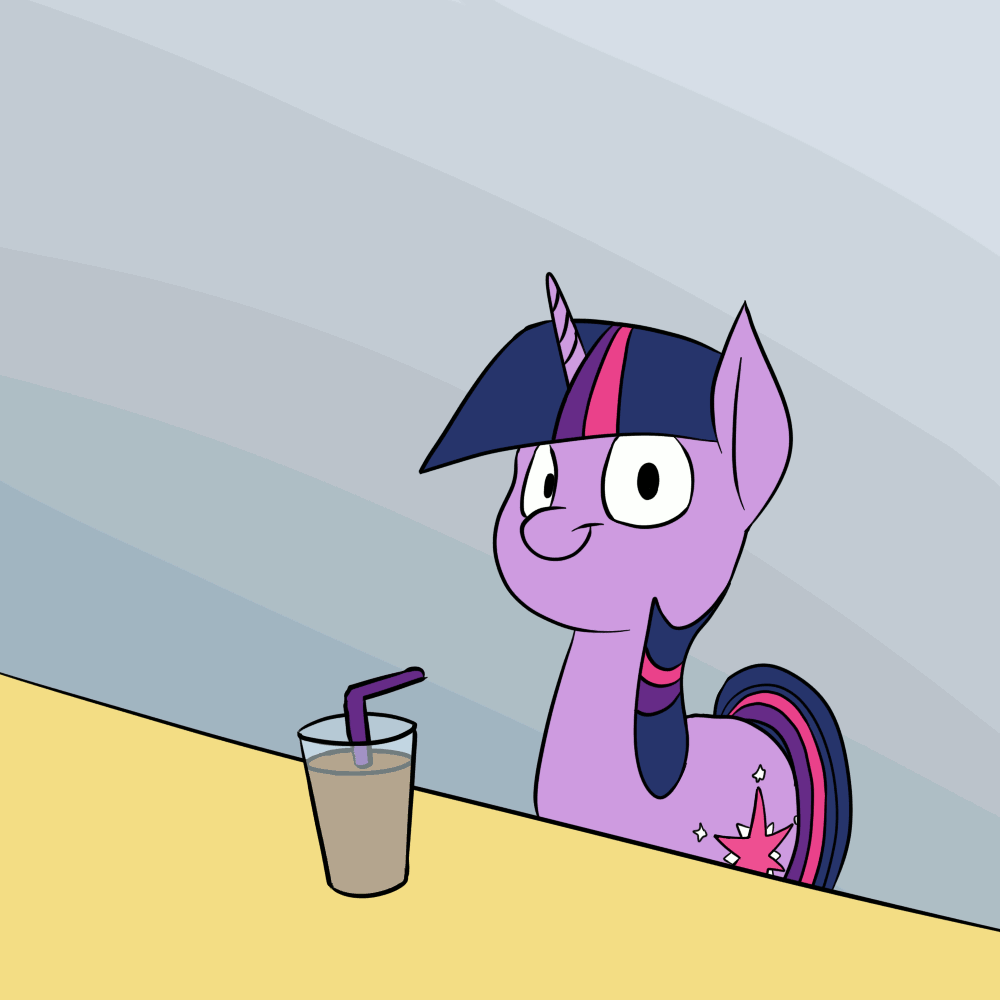 Size: 1000x1000 | Tagged: safe, artist:anontheanon, character:twilight sparkle, character:twilight sparkle (unicorn), species:pony, species:unicorn, :t, animated, bait and switch, chocolate, chocolate milk, cute, drink, drinking, everything is ruined, exploitable meme, eyes closed, faec, female, floppy ears, frame by frame, gif, gradient background, grin, looking at you, magic, mare, meme, milk, pure unfiltered evil, raised hoof, smiling, smirk, solo, spilled milk, straw, subverted meme, this is why we can't have nice things, transmutation, trollight sparkle, twiface, wat, wide eyes, you mad bro
