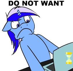 Size: 500x488 | Tagged: artist needed, source needed, safe, character:minuette, species:pony, species:unicorn, g4, 1000 hours in ms paint, 1000 hours in paint.net, caption, computer, cutie mark, do not want, english, female, mare, paint.net, reaction image, simple background, solo, transparent background