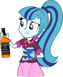 Size: 1200x1467 | Tagged: artist needed, source needed, safe, character:sonata dusk, my little pony:equestria girls, alcohol, applejack daniel's, female, simple background, solo, transparent background, vector, whiskey, worried
