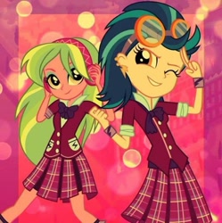Size: 720x723 | Tagged: artist needed, safe, artist:xebck, character:indigo zap, character:lemon zest, my little pony:equestria girls, clothing, duo, instagram, vector