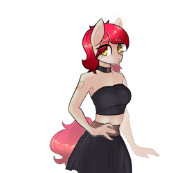 Size: 2000x2000 | Tagged: artist needed, safe, oc, oc only, oc:flaming passion, species:anthro, species:earth pony, species:pony, choker, female, midriff, solo