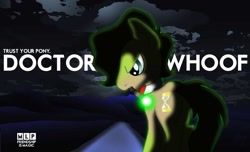 Size: 1024x622 | Tagged: artist needed, safe, character:doctor whooves, character:time turner, species:earth pony, species:pony, doctor who, male, mouth hold, solo, sonic screwdriver, stallion