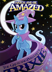 Size: 1044x1448 | Tagged: artist needed, source needed, safe, character:trixie, species:pony, species:unicorn, bipedal, cape, clothing, confident, female, happy, hat, mare, poster, san diego comic con, sdcc 2014, smiling, solo, trixie's cape, trixie's hat