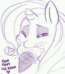 Size: 444x501 | Tagged: artist needed, safe, character:rarity, species:pony, species:unicorn, cute, eating, female, ice cream, mare, monochrome, nom, solo