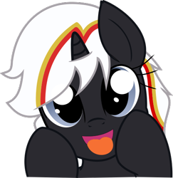 Size: 518x534 | Tagged: artist needed, source needed, safe, oc, oc only, oc:velvet remedy, species:pony, species:unicorn, fallout equestria, fanfic, fanfic art, female, hooves, horn, mare, open mouth, simple background, solo, tongue out, transparent background