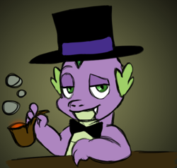 Size: 447x426 | Tagged: artist needed, safe, character:spike, species:dragon, bow tie, bubble pipe, clothing, hat, male, solo, top hat