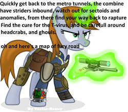 Size: 4409x3882 | Tagged: artist needed, safe, edit, oc, oc only, oc:littlepip, species:pony, species:unicorn, fallout equestria, absurd resolution, bioshock, clothing, combine, fallout, fanfic, fanfic art, female, glowing horn, gritted teeth, gun, half-life, half-life 2, handgun, hooves, horn, levitation, little macintosh, mad max, mad max fury road, magic, mare, metro 2033, obligatory pony, optical sight, pipbuck, resident evil, revolver, s.t.a.l.k.e.r., saddle bag, scope, simple background, solo, telekinesis, text, vault suit, weapon, white background, x-com, xcom 2