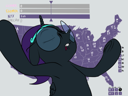 Size: 1600x1200 | Tagged: safe, artist:anontheanon, edit, character:starlight glimmer, character:sunset shimmer, oc, oc only, oc:nyx, species:alicorn, species:pony, /mlp/, 2016 us presidential election, alicorn oc, arm hooves, armpits, drawthread, election, eyes closed, female, filly, floppy ears, glasses, gray background, headband, jeb bush, map, meme, open mouth, outstretched arms, ponified, simple background, solo, text, underhoof, united states