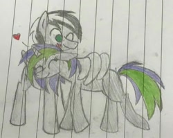 Size: 1600x1274 | Tagged: artist needed, safe, oc, oc only, oc:frenzy nuke, oc:stripes, species:pony, female, lined paper, male, mare, stallion, traditional art