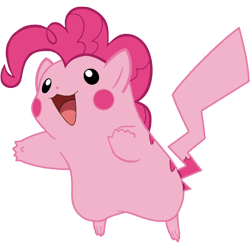 Size: 800x800 | Tagged: artist needed, safe, character:pinkie pie, crossover, female, pikachu, pinkachu, pokefied, pokémon, simple background, solo, transparent background